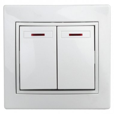 Фотография товара 'Эра Выключатель Intro Plano 1-105-01 двухклавишный с подсветкой, 10А-250В, IP20, СУ, Plano, белый Б0053773'