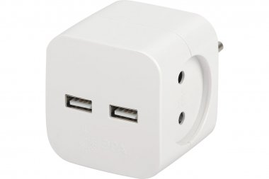 Фотография товара 'Эра Б0049531 Разветвитель электрический SP-2-USB-W на 2 розетки 220V + 2xUSB 2400mA'