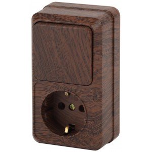 Фотография товара 'Эра Блок розетка+выкл. верт. 10(16)А-250В, IP20, ОУ, Quadro, венге Б0036167'