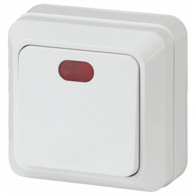 Фотография товара 'Эра Выключатель Intro Quadro 2-102-01 одноклавишный с подсветкой, 10А-250В, IP20, ОУ, белый Б0053741'