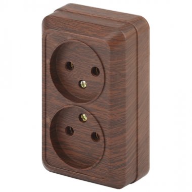 Фотография товара 'Эра Розетка Intro Quadro 2-203-10 двойная без заземления 2х2P, 16А-250В, IP20, ОУ, Quadro, венге Б0053796'
