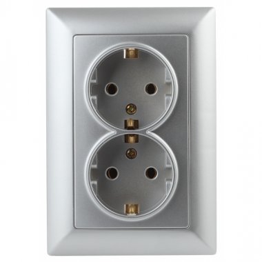 Фотография товара 'Эра Розетка 2X2P+E Schuko, 16А-250В, СУ, Solo, алюминий Б0043335'