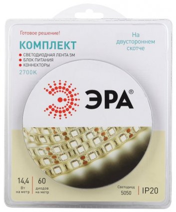 Фотография товара 'Эра Комплект светодиодной ленты ЭРА 5050kit-14,4-60-12-IP20-2700-5m Б0043066'