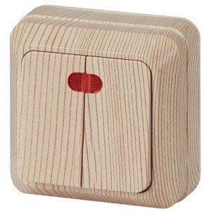 Фотография товара 'Эра Выключатель двойной с подсветкой, 10А-250В, IP20, ОУ, Quadro, сосна Б0027645'