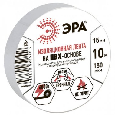 Фотография товара 'Эра ПВХ-изолента 15мм*10м белая C0036553'