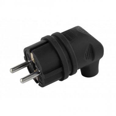 Фотография товара 'Эра Вилка каучуковая с/з 90град с кольцом 16A IP44 черная Б0044542'