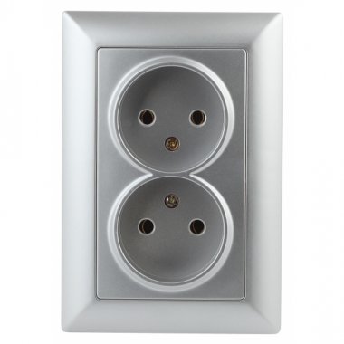 Фотография товара 'Эра Розетка Intro Solo 4-204-03 без заземления двойная 2х2P, 16А-250В, IP20, СУ, алюминий Б0053668'