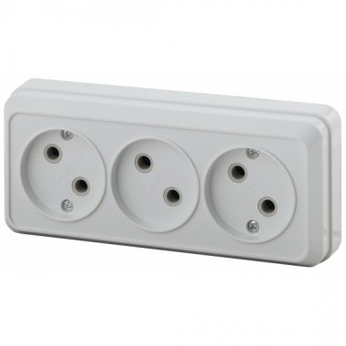 Фотография товара 'Эра Розетка Intro Quadro 2-205-01 без заземления трехместная 3х2P, 16А-250В, IP20, ОУ, белый Б0053809'