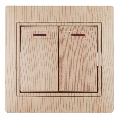 Фотография товара 'Эра Выключатель двойной с подсветкой, 10А-250В, IP20, СУ, Plano, сосна (10/200/2000) Б0030049'