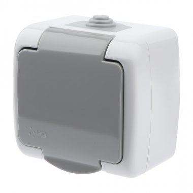 Фотография товара 'Эра Розетка Intro Atlantic 5-202-03 с заземлением со шторками 2P+E Schuko, 16А-250В, IP54, открытой установки, серый Б0050946'