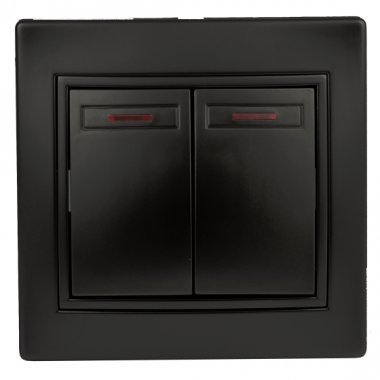 Фотография товара 'Эра Выключатель Intro Plano 1-105-05 двухклавишный с подсветкой, 10А-250В, IP20, СУ, антрацит Б0053780'