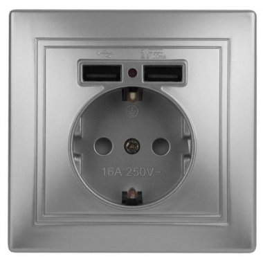 Фотография товара 'Эра Розетка+USB, IP20, СУ, Plano, алюминий (10/100/2400) Б0043249'