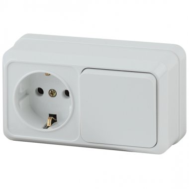 Фотография товара 'Эра Блок розетка с выключателем Intro Quadro 2-701-01 горизонтальный 10(16)А-250В, IP20, ОУ, белый Б0053864'