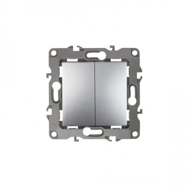 Фотография товара 'Эра Выключатель двойной, 10АХ-250В, без м.лапок, Эра12, алюминий Б0014653'