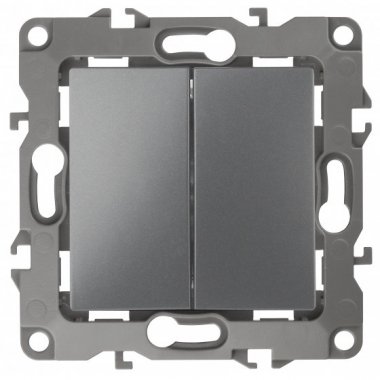 Фотография товара 'Эра Выключатель двойной, 10АХ-250В, без м.лапок, Эра12, графит Б0019311'