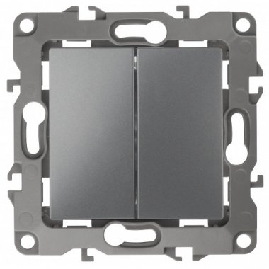 Фотография товара 'Эра Выключатель двойной, 10АХ-250В, Эра12, графит Б0019287'