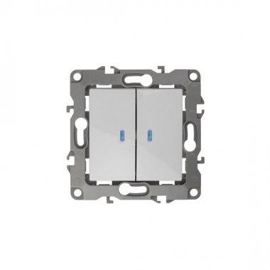 Фотография товара 'Эра Выключатель двойной с подсветкой, 10АХ-250В, Эра12, белый Б0014657'