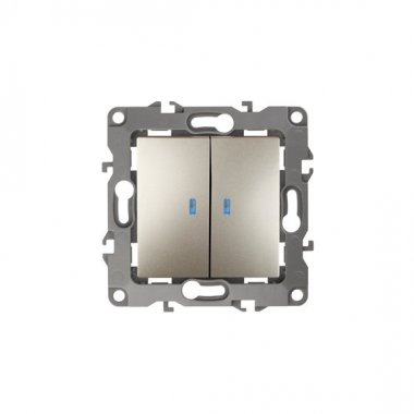 Фотография товара 'Эра Выключатель двойной с подсветкой, 10АХ-250В, Эра12, шампань Б0014660'