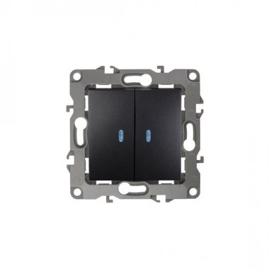 Фотография товара 'Эра Выключатель двойной с подсветкой, 10АХ-250В, Эра12, антрацит Б0014661'