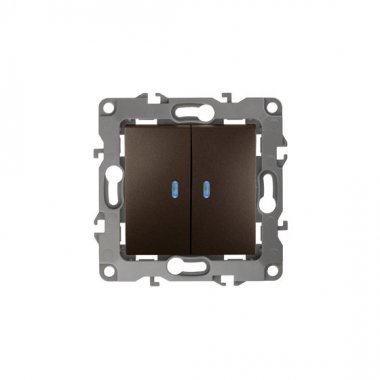 Фотография товара 'Эра Выключатель двойной с подсветкой, 10АХ-250В, Эра12, бронза Б0019292'