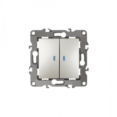 Фотография товара 'Эра Выключатель двойной с подсветкой, 10АХ-250В, Эра12, перламутр Б0019294'