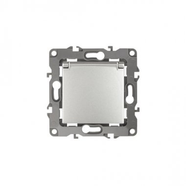 Фотография товара 'Эра Розетка 2P+E Schuko со шторками с крышкой, 16АХ-250В, Эра12, алюминий Б0014695'