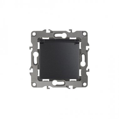 Фотография товара 'Эра Розетка 2P+E Schuko со шторками с крышкой, 16АХ-250В, Эра12, антрацит Б0014697'