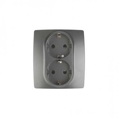 Фотография товара 'Эра Розетка 2X2P+E Schuko со шторками, 16АХ-250В, Эра12, графит Б0019331'