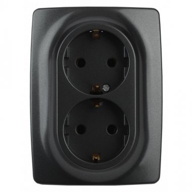 Фотография товара 'Эра Розетка 2X2P+E Schuko, 16АХ-250В, Эра12, антрацит Б0031232'