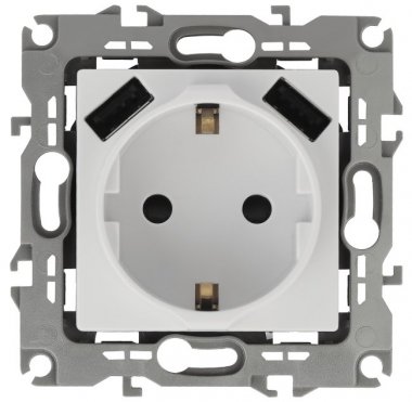 Фотография товара 'Эра Розетка 2P+E 16A-250В, штор. с 2xUSB 5В-3А, Эра12, белый Б0047840'