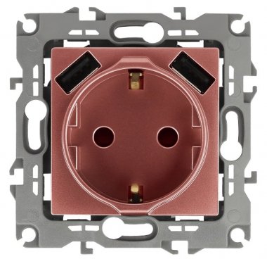 Фотография товара 'Эра Розетка 2P+E 16A-250В, штор. с 2xUSB 5В-3А, Эра12, медь Б0047848'