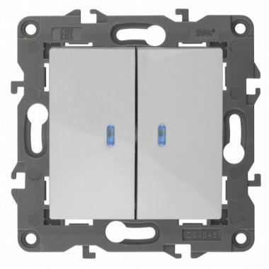 Фотография товара 'Эра Выключатель двойной с подсветкой, 10АХ-250В, Эра Elegance, белый Б0034237'