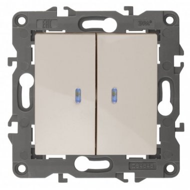 Фотография товара 'Эра Выключатель двойной с подсветкой, 10АХ-250В, Эра Elegance, сл.кость Б0034238'