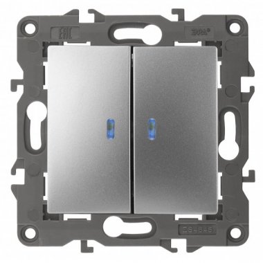 Фотография товара 'Эра Выключатель двойной с подсветкой, 10АХ-250В, Эра Elegance, алюминий Б0034239'