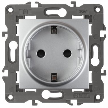 Фотография товара 'Эра Розетка 2P+E Schuko, 16А-250В, Эра Elegance, алюминий Б0034266'