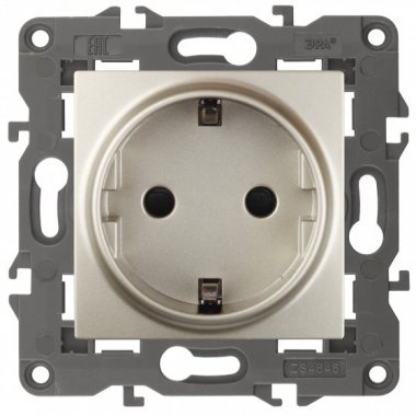 Фотография товара 'Эра Розетка 2P+E Schuko со шторками, 16А-250В, Эра Elegance, шампань Б0034275'