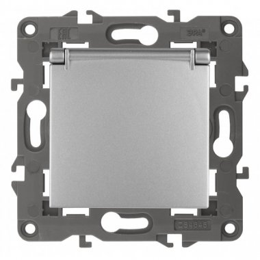 Фотография товара 'Эра Розетка 2P+E Schuko со шторками с крышкой, 16А-250В, Эра Elegance, алюминий Б0034280'