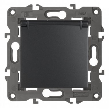 Фотография товара 'Эра Розетка 2P+E Schuko со шторками с крышкой, 16А-250В, Эра Elegance, антрацит Б0034282'