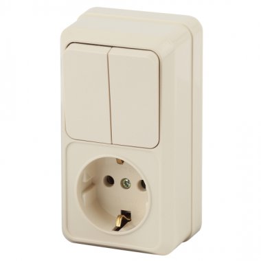 Фотография товара 'Эра Блок розетка с выключателем Intro Quadro 2-706-02 двойным вертикальный 10(16)А-250В, IP20, ОУ, слоновая кость Б0053893'