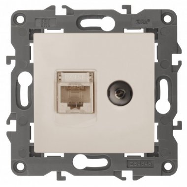 Фотография товара 'Эра Розетка RJ45+TV, Эра Elegance, сл.кость Б0034315'