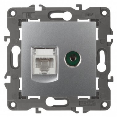Фотография товара 'Эра Розетка RJ45+TV, Эра Elegance, алюминий Б0034316'