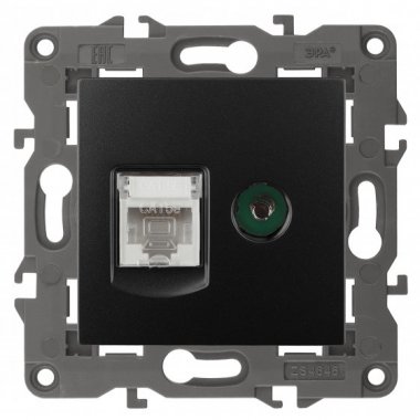 Фотография товара 'Эра Розетка RJ45+TV, Эра Elegance, антрацит Б0034318'