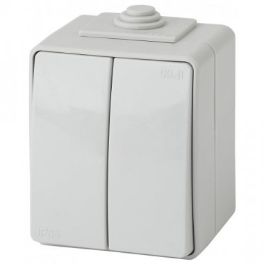 Фотография товара 'Эра Выключатель двойной IP65, 10АХ-250В, ОУ, Эра Эксперт, серый Б0035976'