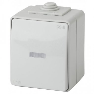 Фотография товара 'Эра Переключатель с подсветкой IP65, 10АХ-250В, ОУ, Эра Эксперт, серый Б0035981'