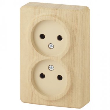 Фотография товара 'Эра Розетка 2х2P, 16АХ-250В, ОУ, Эра Эксперт, сосна Б0020684'