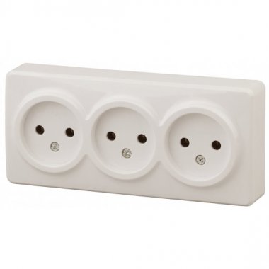 Фотография товара 'Эра Розетка 3х2P, 16АХ-250В, ОУ, Эра Эксперт, сл.кость Б0020698'