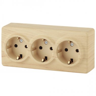 Фотография товара 'Эра Розетка 3х2P+E Schuko, 16АХ-250В, ОУ, Эра Эксперт, сосна Б0020702'