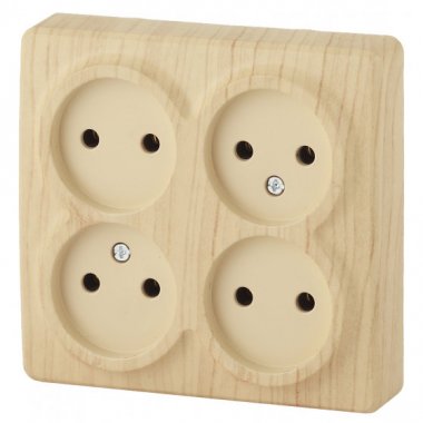 Фотография товара 'Эра Розетка 4х2P, 16АХ-250В, ОУ, Эра Эксперт, сосна Б0020708'