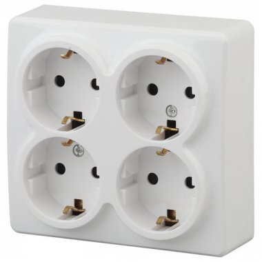 Фотография товара 'Эра Розетка 4х2P+E Schuko со шторками, 16АХ-250В, ОУ, Эра Эксперт, белый Б0020709'