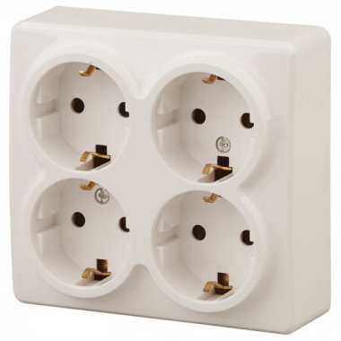 Фотография товара 'Эра Розетка 4х2P+E Schuko со шторками, 16АХ-250В, ОУ, Эра Эксперт, сл.кость Б0020710'